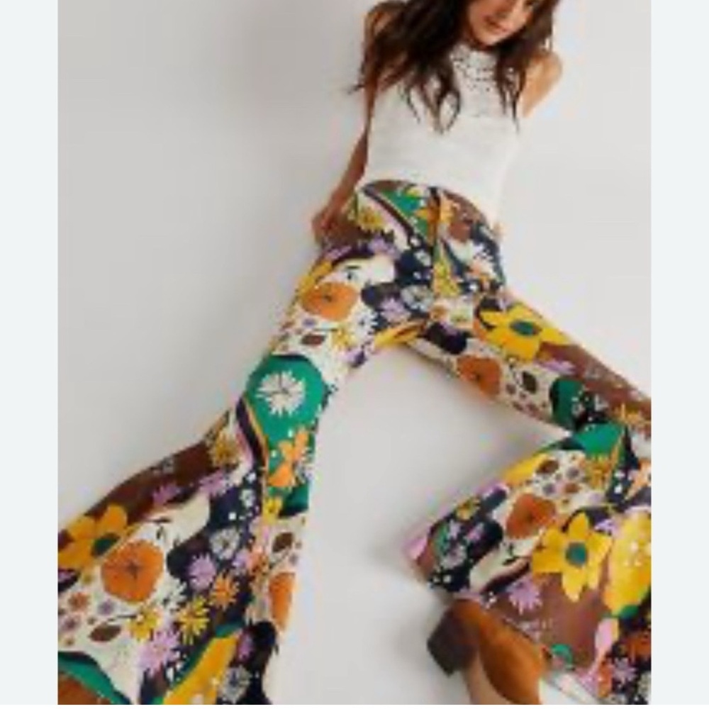 RARE Free People Float On Flair Floral Hippie Bellbottom